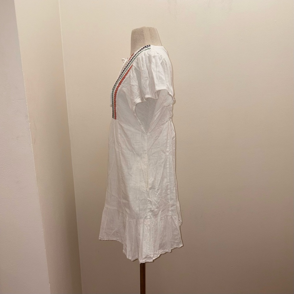 Knox Rose White Mini Tie Neck Cotton Blend Boho Peasant Sun Dress Size Medium - Picture 3 of 10